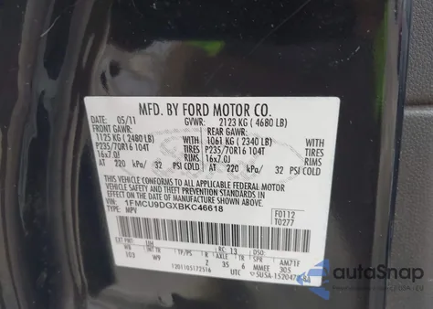 2011 Ford Escape Xlt from USA, damaged, VIN 1FMCU9DGXBKC46618